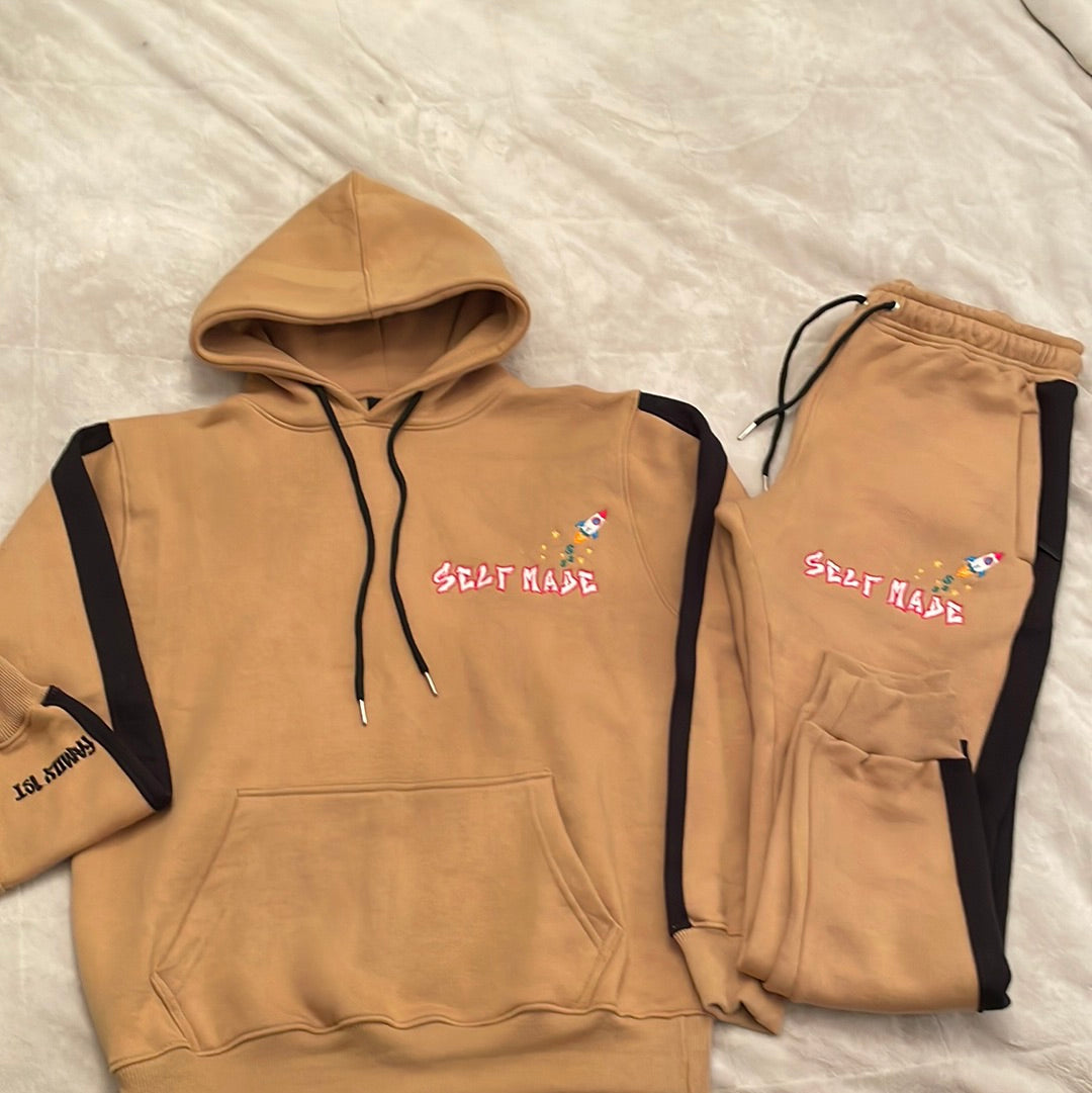Khaki Self Made embroidery sweatsuit set