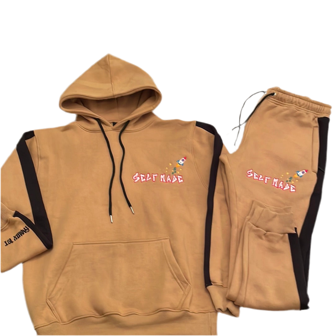 Khaki Self Made embroidery sweatsuit set