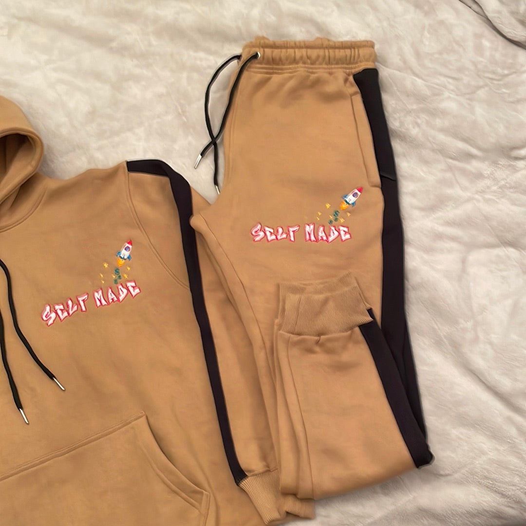 Khaki Self Made embroidery sweatsuit set