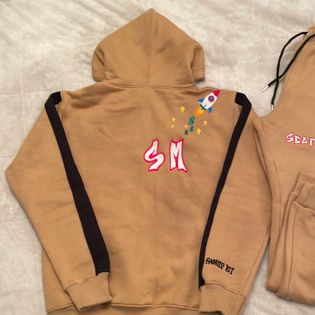 Khaki Self Made embroidery sweatsuit set