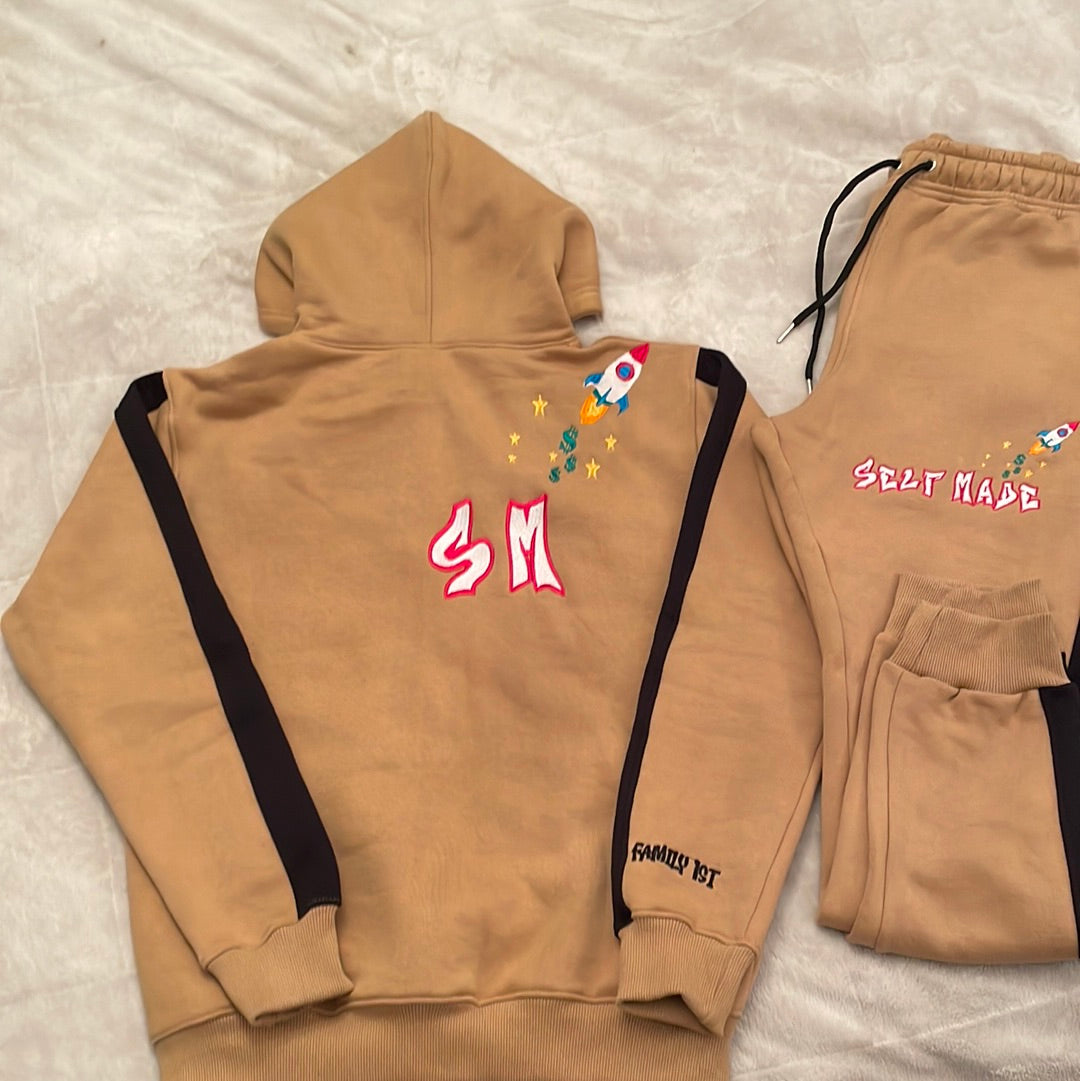 Khaki Self Made embroidery sweatsuit set