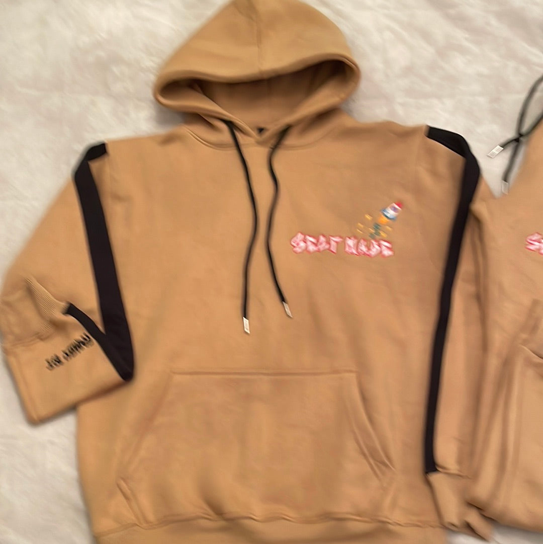 Khaki Self Made embroidery sweatsuit set