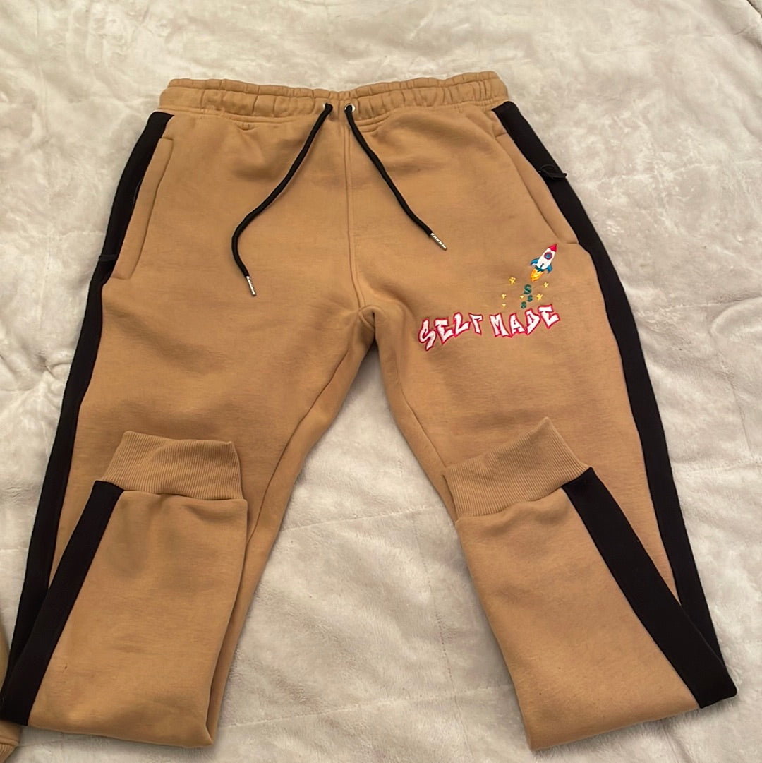 Khaki Self Made embroidery sweatsuit set