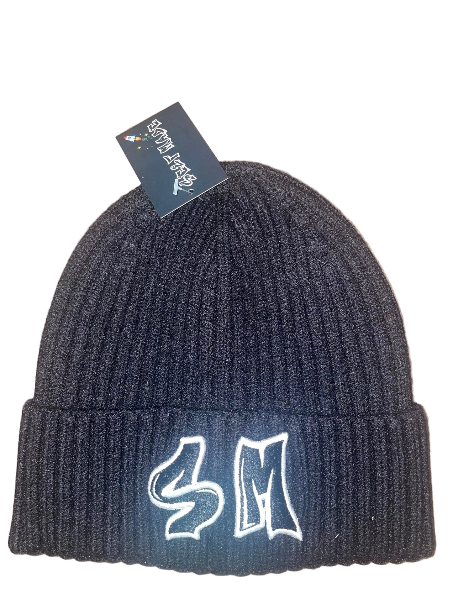 Self Made75 Black Short Skull Cuff Knit Beanie