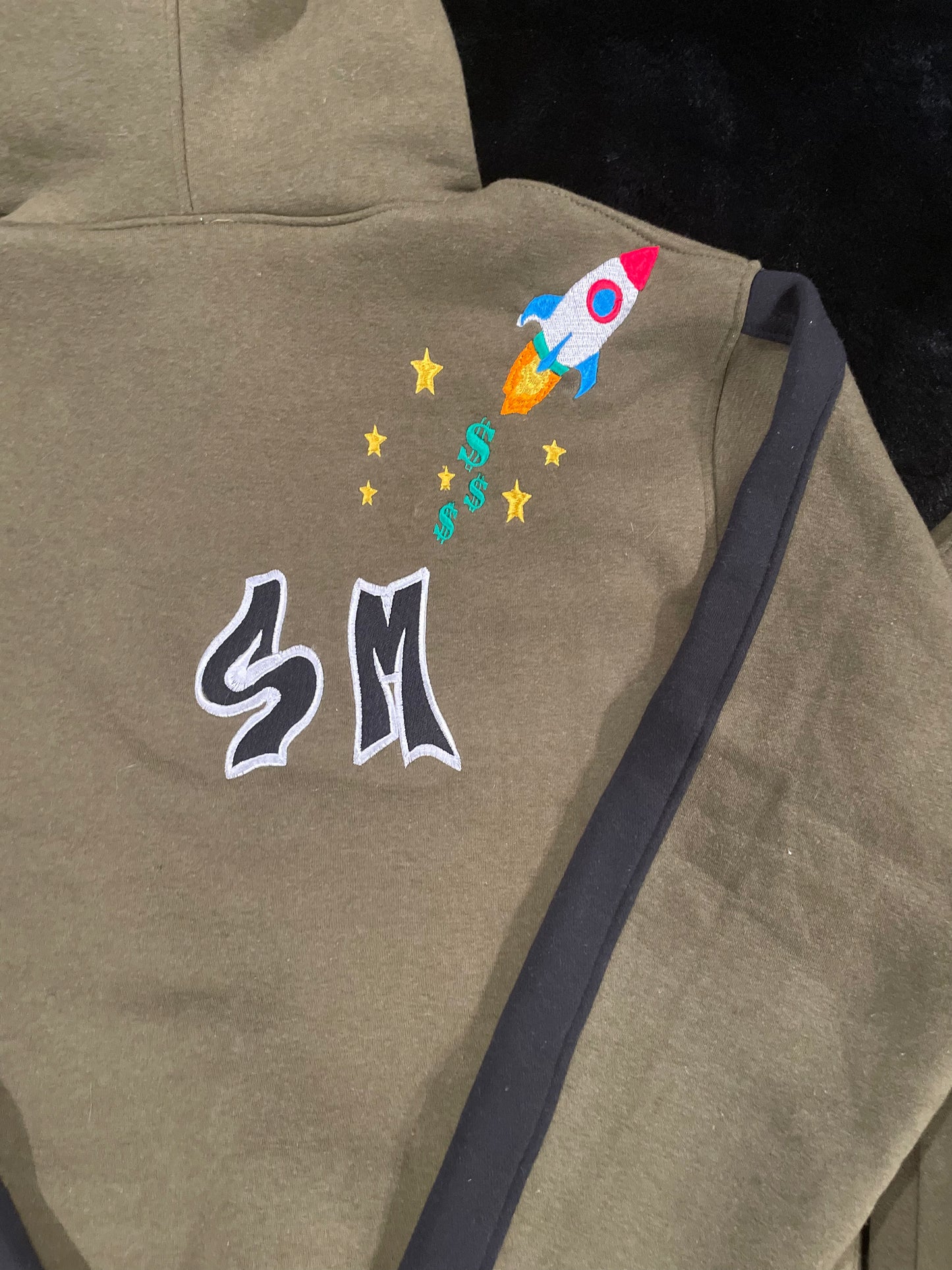 Olive green Self Made embroidery sweatsuit set