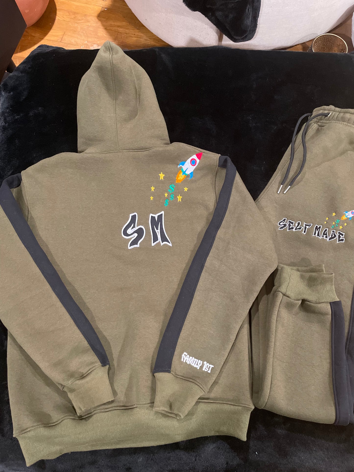 Olive green Self Made embroidery sweatsuit set