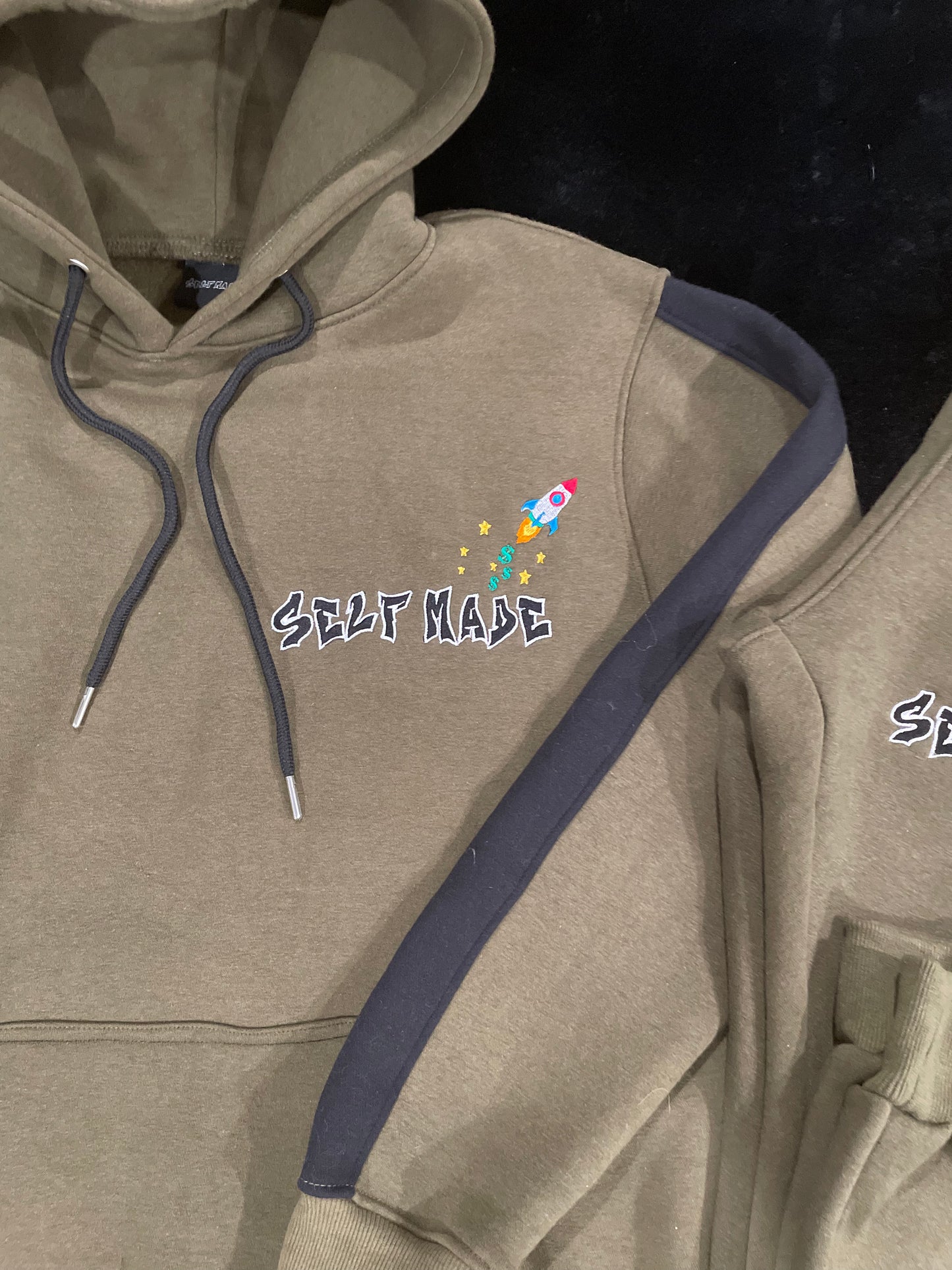 Olive green Self Made embroidery sweatsuit set