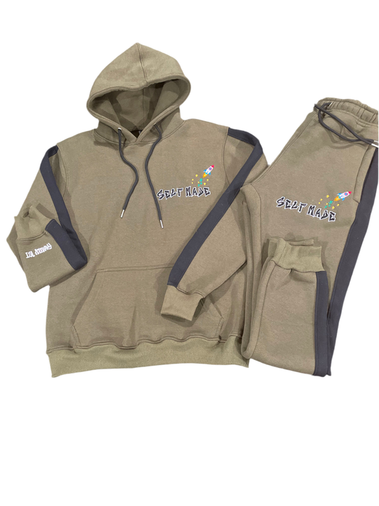 Olive green Self Made embroidery sweatsuit set