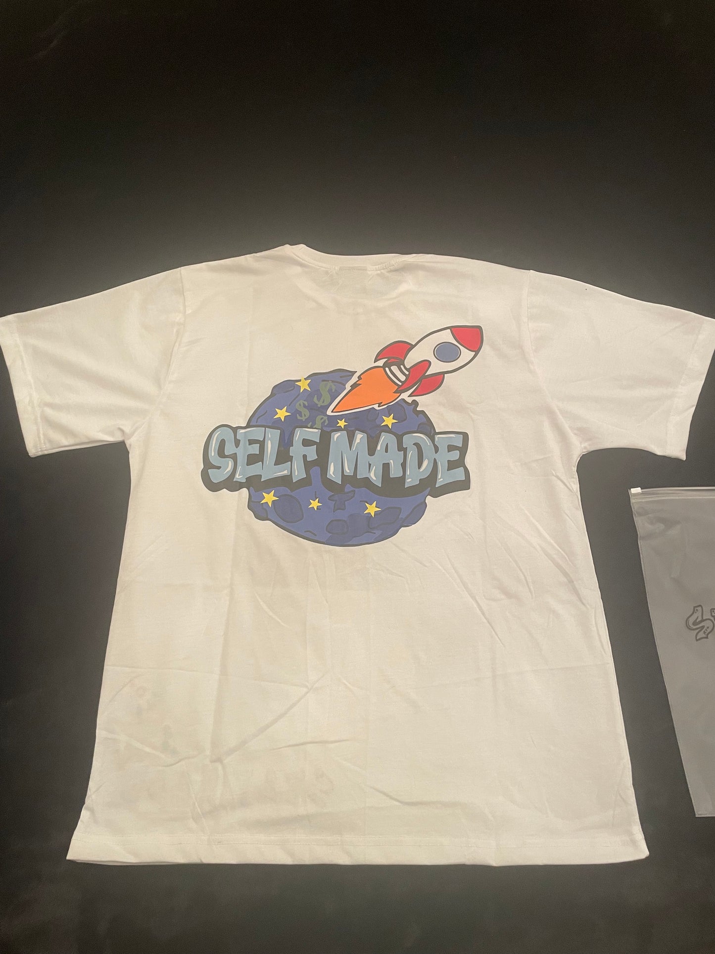 White Self Made Rocket Logo Tshirt