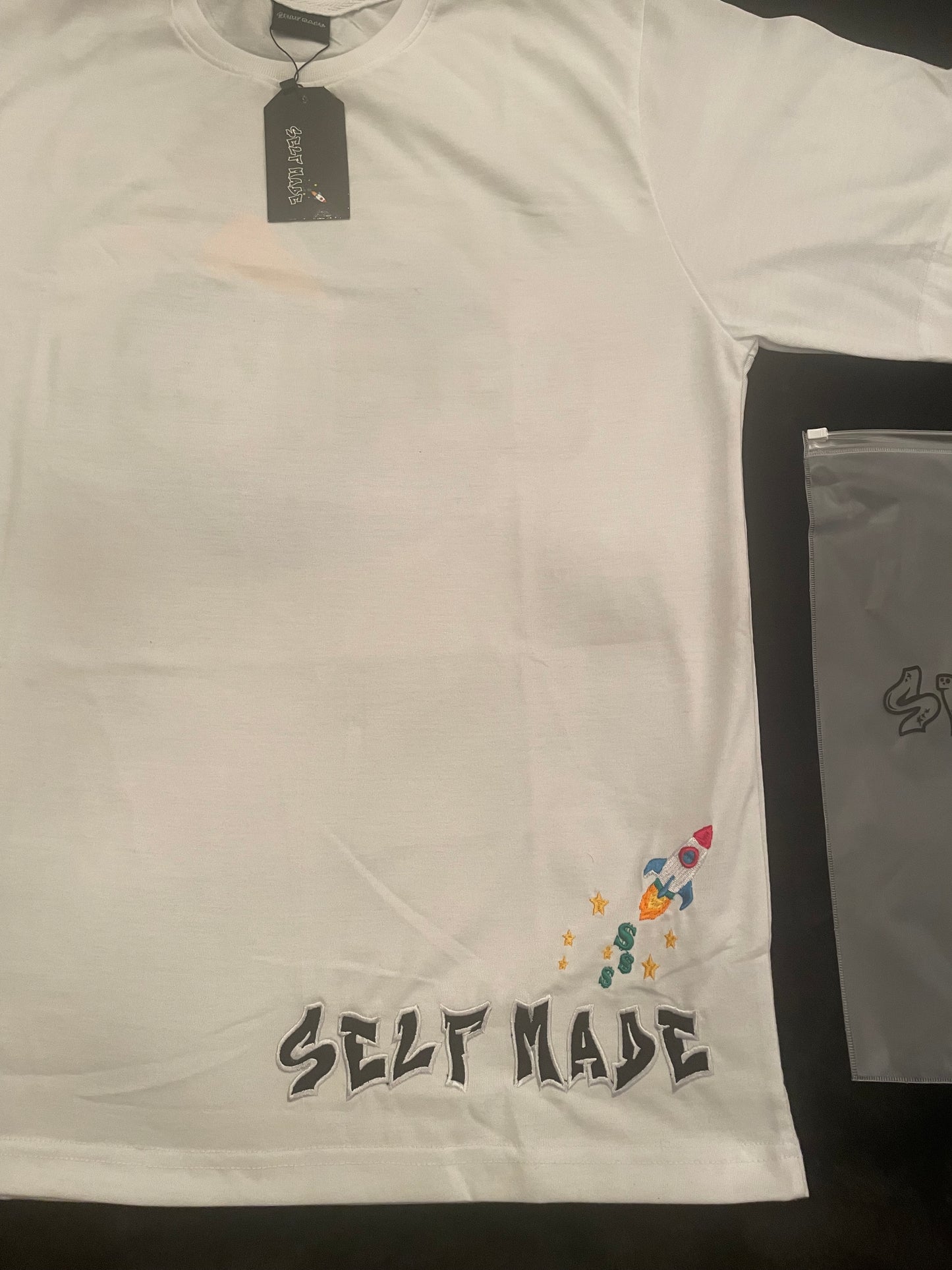 White Self Made Rocket Logo Tshirt