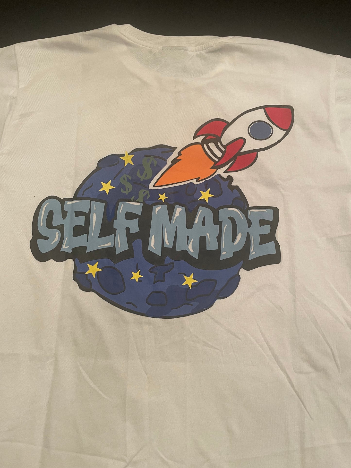 White Self Made Rocket Logo Tshirt